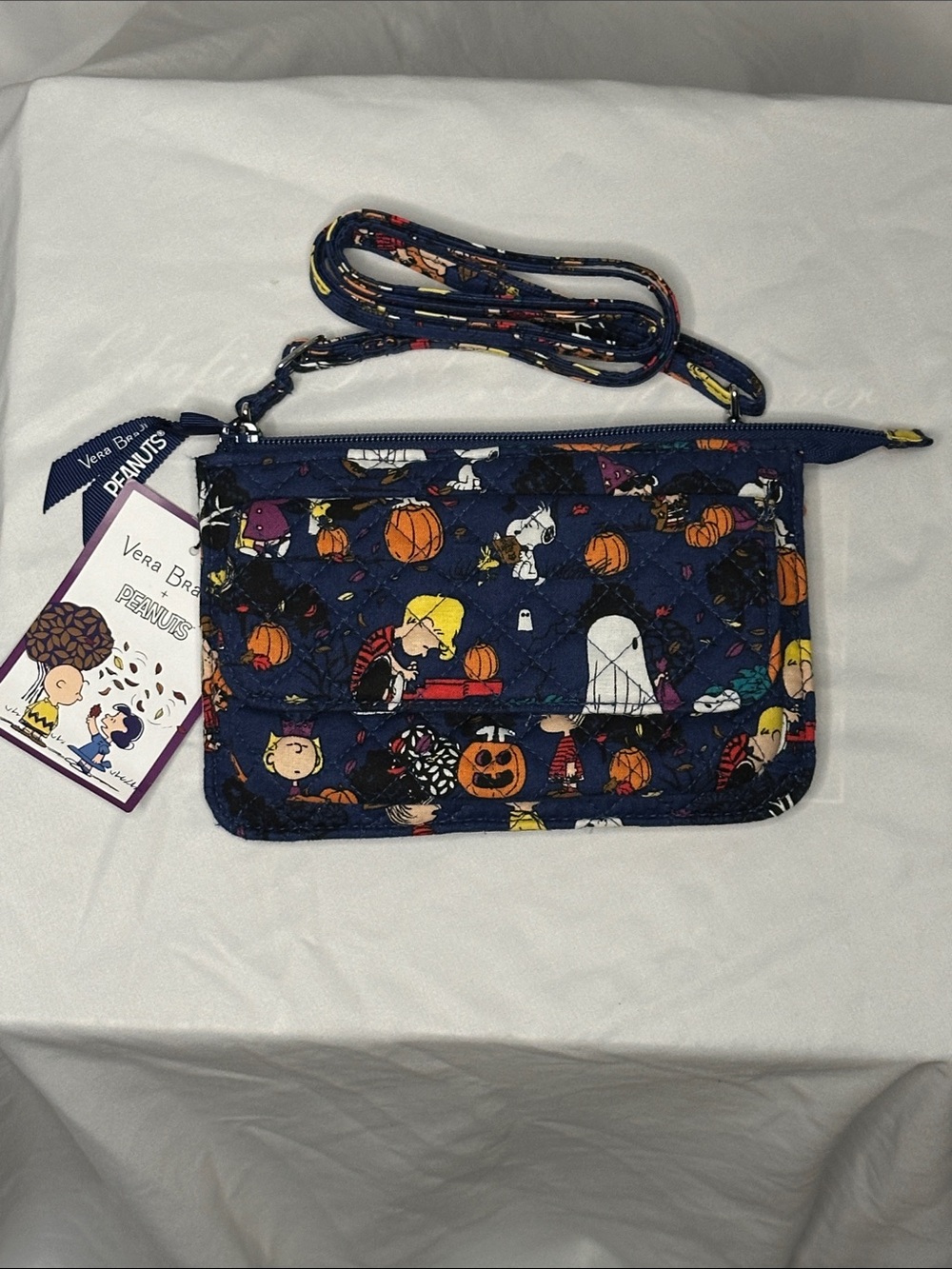 Vera Bradley Navy Halloween Peanuts Crossbody with Orange Pumpkin Accents